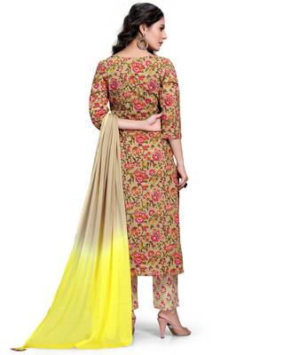 Beige printed cotton ethnic-kurtis 2