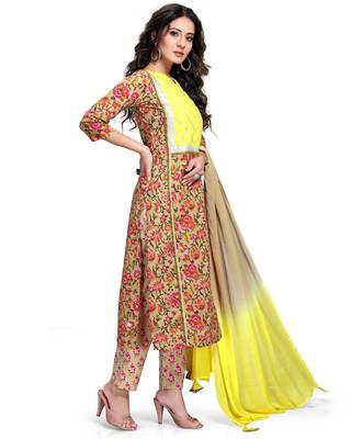Beige printed cotton ethnic-kurtis 3