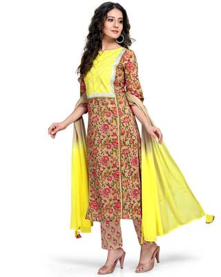 Beige printed cotton ethnic-kurtis 4
