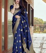 Blue woven banarasi silk saree with blouse