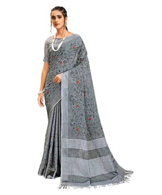 Pure Linen Ebroidery Saree 1