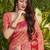Peach woven banarasi silk saree with blouse