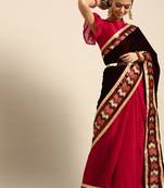 Maroon plain velvet saree with blouse