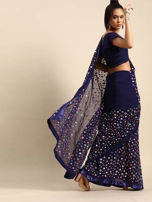 Navy blue embroidered georgette saree with blouse 1