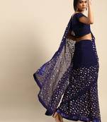 Navy blue embroidered georgette saree with blouse