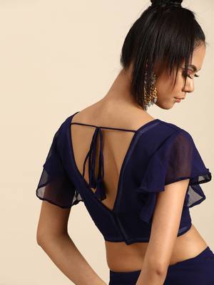 Navy blue embroidered georgette saree with blouse 5