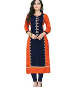 Dark-blue printed rayon ethnic-kurtis