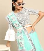 Aqua blue embroidered net saree with blouse