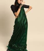 Green embroidered satin saree with blouse