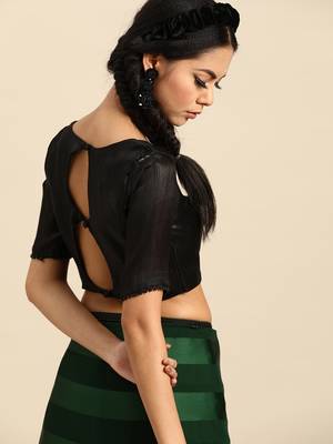Green embroidered satin saree with blouse 4