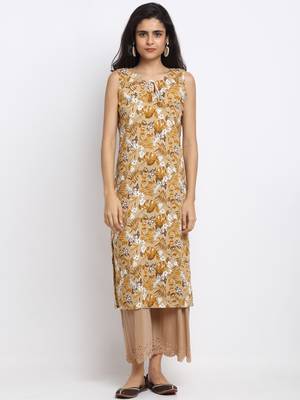 Brown printed rayon long-kurtis 1