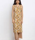 Brown printed rayon long-kurtis