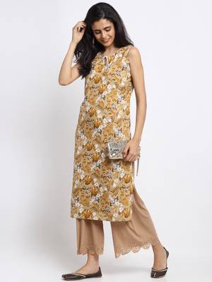 Brown printed rayon long-kurtis 2