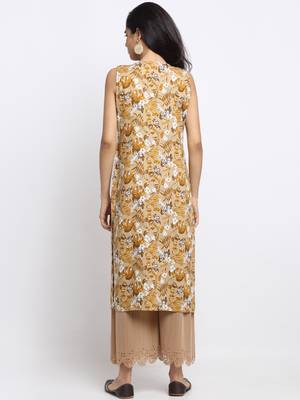 Brown printed rayon long-kurtis 3