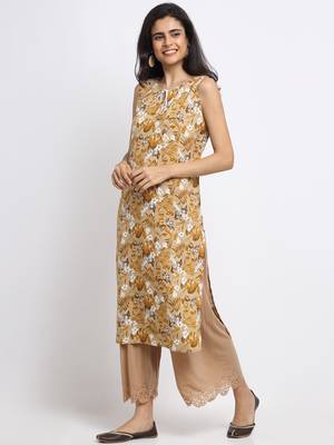 Brown printed rayon long-kurtis 5