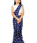 Girls Blue Readymade Saree With White Blouse For Wedding Wear 