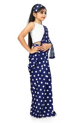 Girls Blue Readymade Saree With White Blouse For Wedding Wear  3