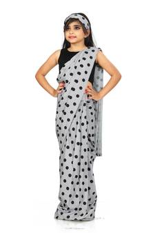 Kids Grey Readymade Saree And Black Blouse For Girls 