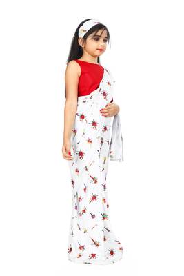 Kids White Readymade Saree With Red Blouse For Girls 2