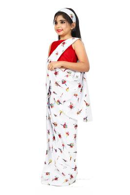 Kids White Readymade Saree With Red Blouse For Girls 3