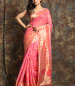 Dark baby pink woven silk blend saree with blouse