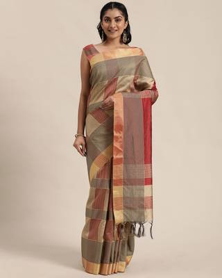   Red Printed Cotton Silk Saree With Blouse 1