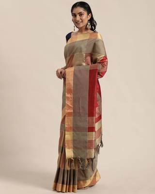   Red Printed Cotton Silk Saree With Blouse 4