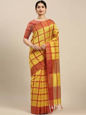   yellow printed cotton saree with blouse 1
