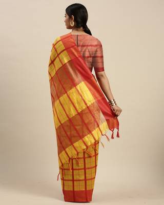   yellow printed cotton saree with blouse 2