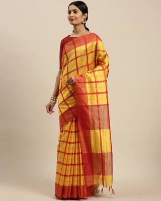   yellow printed cotton saree with blouse 4