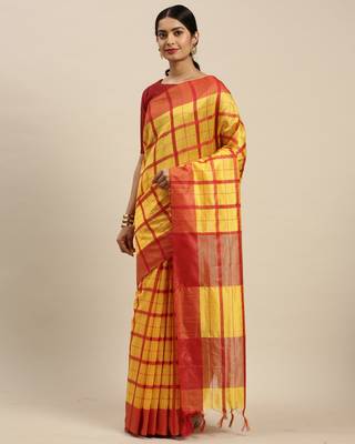   yellow printed cotton saree with blouse 5
