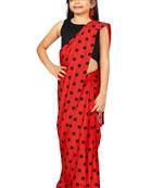 Kids Red Readymade Saree With Black Blouse For Girls 