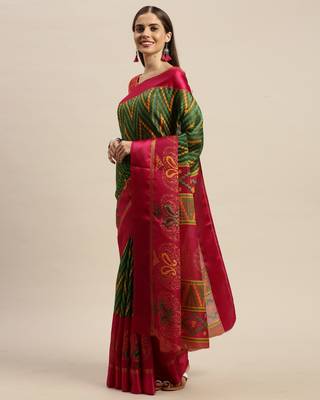 Rajnandini Green Printed Silk Blend Saree With Blouse 1