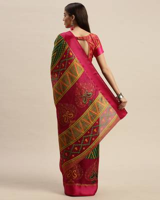 Rajnandini Green Printed Silk Blend Saree With Blouse 2