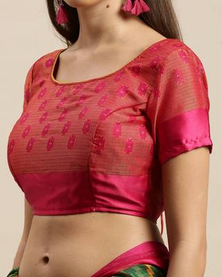 Rajnandini Green Printed Silk Blend Saree With Blouse 3