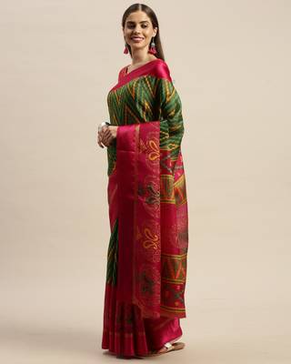 Rajnandini Green Printed Silk Blend Saree With Blouse 5