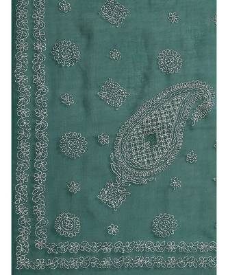 Ada Hand Embroidered Dark Green Cotton Lucknow Chikan Women Saree With Blouse - A311182 3
