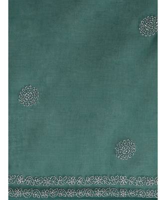 Ada Hand Embroidered Dark Green Cotton Lucknow Chikan Women Saree With Blouse - A311182 4