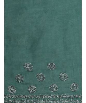 Ada Hand Embroidered Dark Green Cotton Lucknow Chikan Women Saree With Blouse - A311182 5