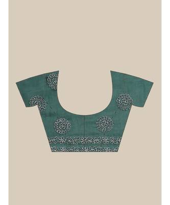 Ada Hand Embroidered Dark Green Cotton Lucknow Chikan Women Saree With Blouse - A311182 6