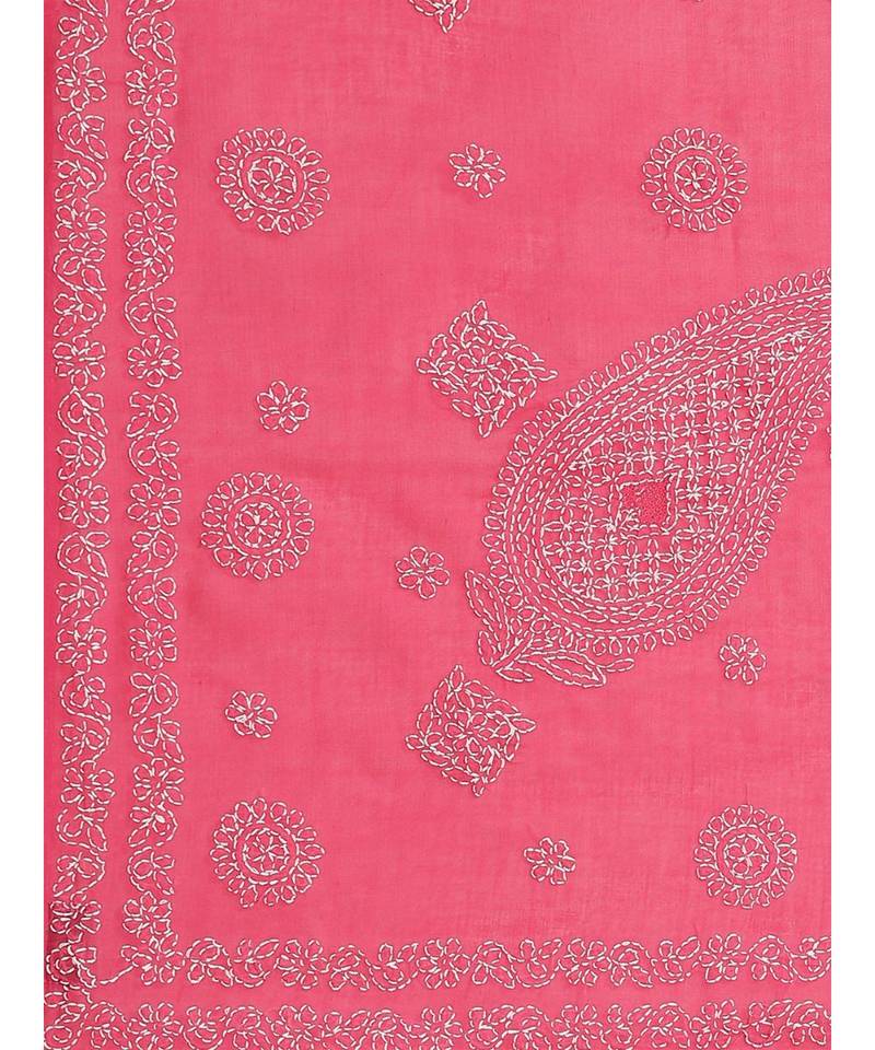 Ada Hand Embroidered Magenta Cotton Lucknow Chikan Women Saree With Blouse - A311183
