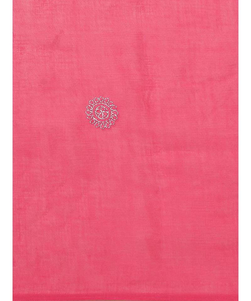 Ada Hand Embroidered Magenta Cotton Lucknow Chikan Women Saree With Blouse - A311183