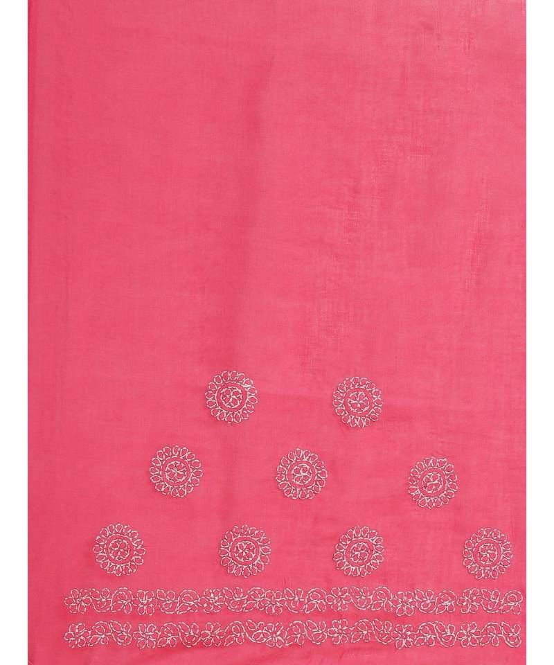 Ada Hand Embroidered Magenta Cotton Lucknow Chikan Women Saree With Blouse - A311183