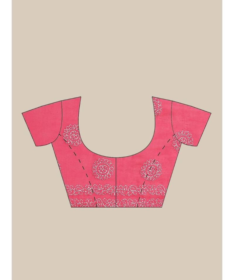 Ada Hand Embroidered Magenta Cotton Lucknow Chikan Women Saree With Blouse - A311183