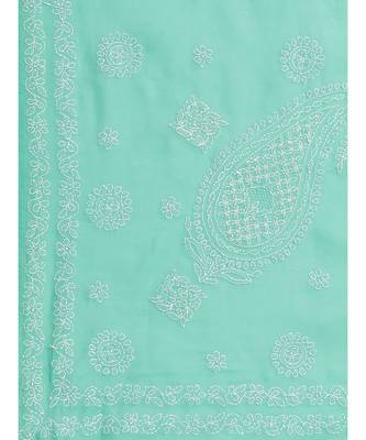 Ada Hand Embroidered Sea Green Cotton Lucknow Chikan Women Saree With Blouse - A311143 3