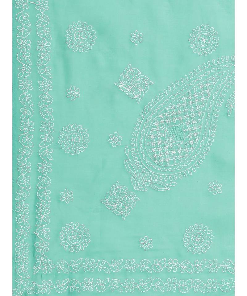 Ada Hand Embroidered Sea Green Cotton Lucknow Chikan Women Saree With Blouse - A311143