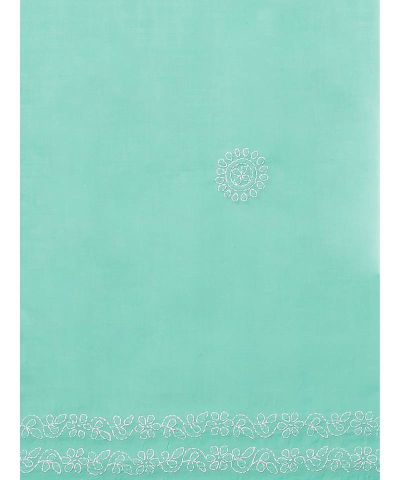 Ada Hand Embroidered Sea Green Cotton Lucknow Chikan Women Saree With Blouse - A311143