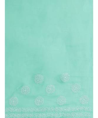 Ada Hand Embroidered Sea Green Cotton Lucknow Chikan Women Saree With Blouse - A311143 5