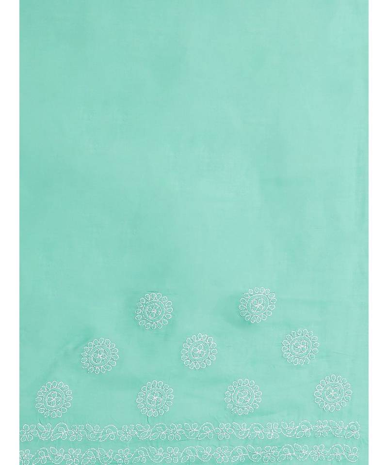 Ada Hand Embroidered Sea Green Cotton Lucknow Chikan Women Saree With Blouse - A311143
