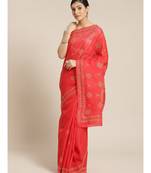 Ada Hand Embroidered Red Cotton Chikan Women Saree With Blouse - A311139
